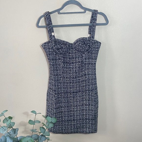 Salty Dresses & Skirts - Salty Tweed Mini Dress Bustier Underwire Black White Structured Bodycon Small